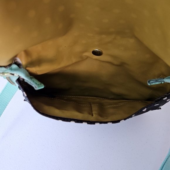 Fossil Keyper Mini Flap Crossbody Organizer Purse Polka Dot Bag - Black and Mint - Picture 9 of 13